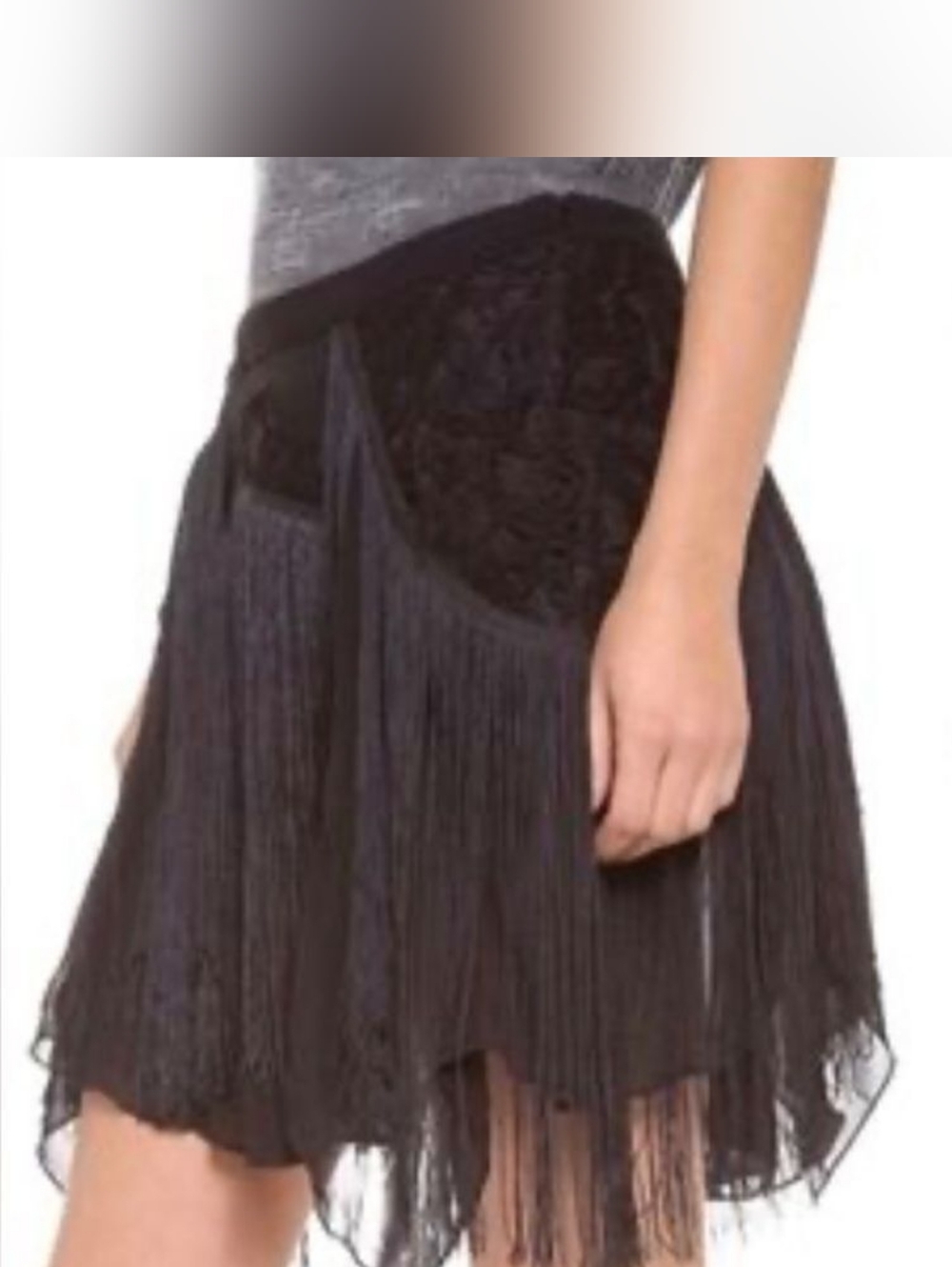 Feee People Fringe Black Lace Assymetrical Hem Mini Skirt